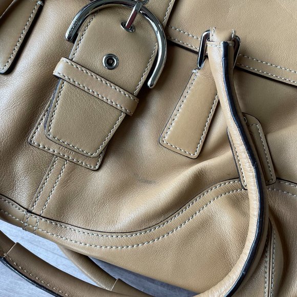 Coach Tan Leather Shoulder Bag Large Flap Purse - Picture 3 of 5